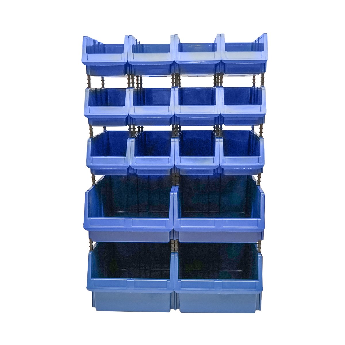 Stand cu 16 cutii pentru depozitare / organizare, cutie din plastic albastra, 680x510x1100mm